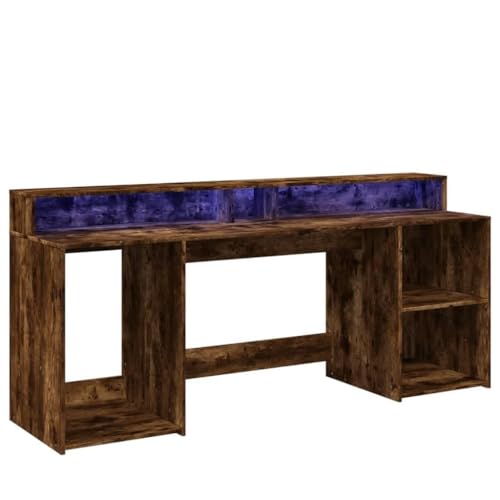 SKM LED-Schreibtisch Räuchereiche 200x55x91 cm Holzwerkstoff,Möbel,Büromöbel,Schreibtische,Braun,57.5 kg,3309442 von SKM