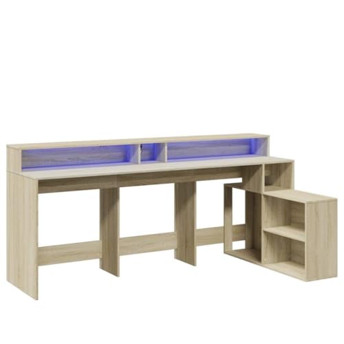 SKM LED-Schreibtisch Sonoma-Eiche 200x104x91 cm Holzwerkstoff,Möbel,Büromöbel,Schreibtische,Braun,60 kg,3309467 von SKM
