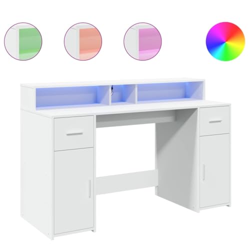 SKM LED-Schreibtisch Weiß 140x55x91 cm Holzwerkstoff,Möbel,Büromöbel,Schreibtische,Weiß,54.6 kg,3309420 von SKM