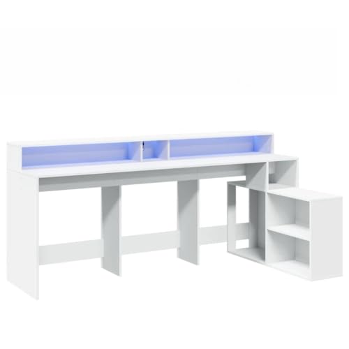 SKM LED-Schreibtisch Weiß 200x104x91 cm Holzwerkstoff,Möbel,Büromöbel,Schreibtische,Weiß,60.6 kg,3309465 von SKM