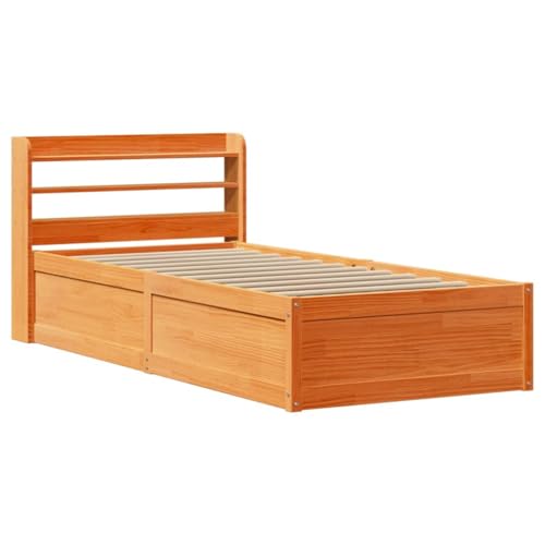 SKM Massivholzbett mit Kopfteil Wachsbraun 90x190 cm Kiefer,Möbel,Betten & Zubehör,Betten & Bettgestelle,Braun,35.2KG,3307106 von SKM