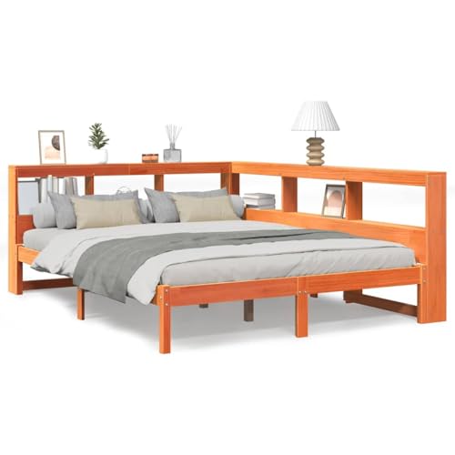 SKM Massivholzbett mit Regal ohne Matratze Wachsbraun 140x200 cm,Möbel,Betten & Zubehör,Betten & Bettgestelle,Braun,44.1 kg,3324319 von SKM