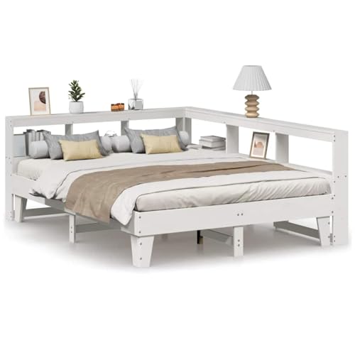 SKM Massivholzbett mit Regal ohne Matratze Weiß 150x200 cm Kiefer,Möbel,Betten & Zubehör,Betten & Bettgestelle,Weiß,49.05 kg,3324536 von SKM