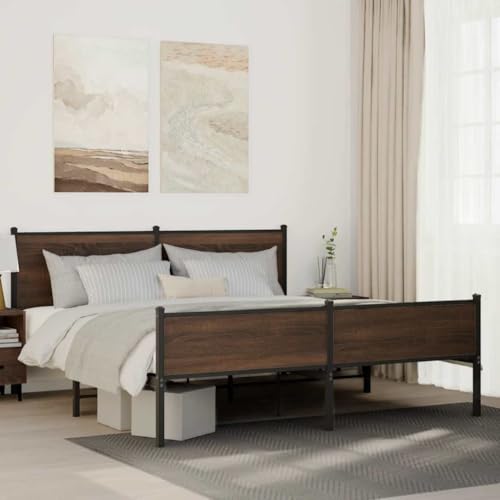 SKM Metallbett ohne Matratze Braun Eichen-Optik 160x200 cm,Möbel,Betten & Zubehör,Betten & Bettgestelle,Braun,37.2KG,3301414 von SKM