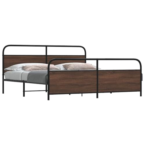 SKM Metallbett ohne Matratze Braun Eichen-Optik 183x213 cm,Möbel,Betten & Zubehör,Betten & Bettgestelle,Braun,44KG,3318666 von SKM