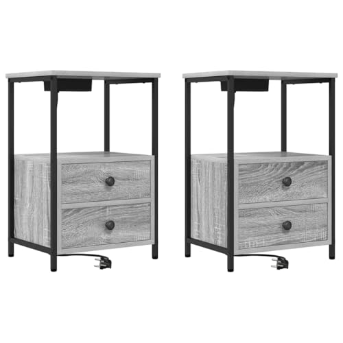 SKM Nachttisch mit Ladestation 2 pcs Grau Sonoma Holzwerkstoff,Möbel,Tische,Nachttische,Grau,23.59 kg,859447 von SKM