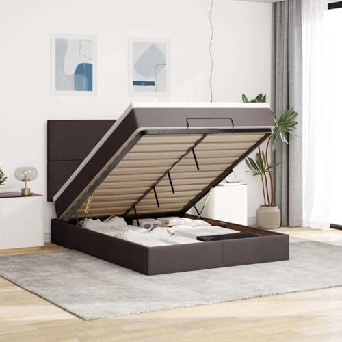 SKM Ottoman-Bett mit Matratze & LEDs Dunkelbraun 140x190 cm Stoff,Möbel,Betten & Zubehör,Betten & Bettgestelle,Braun,94.18KG,3313923 von SKM