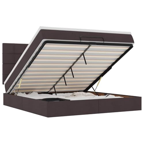 SKM Ottoman-Bett mit Matratze & LEDs Dunkelbraun 160x200 cm Stoff,Möbel,Betten & Zubehör,Betten & Bettgestelle,Braun,103.04KG,3314020 von SKM