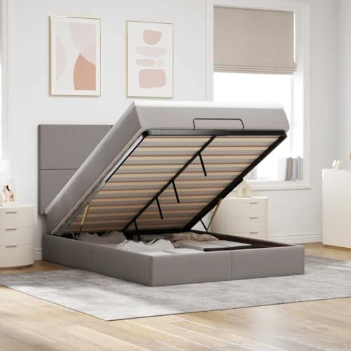 SKM Ottoman-Bett mit Matratze & LEDs Taupe 140x200 cm Stoff,Möbel,Betten & Zubehör,Betten & Bettgestelle,Taupe,96.72KG,3313931 von SKM