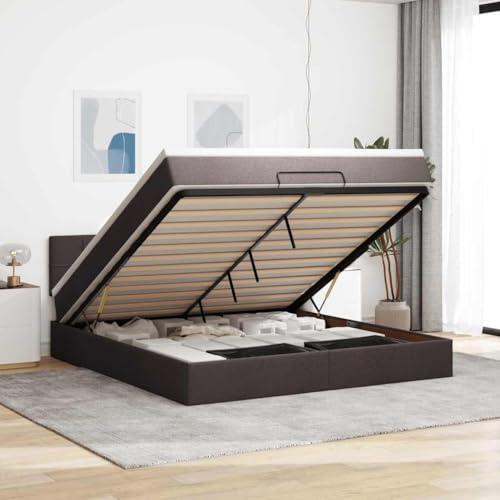 SKM Ottomane Bett mit Matratze & LEDs Dunkelbraun 180x200 cm Stoff,Möbel,Betten & Zubehör,Betten & Bettgestelle,Braun,100.44KG,3312329 von SKM