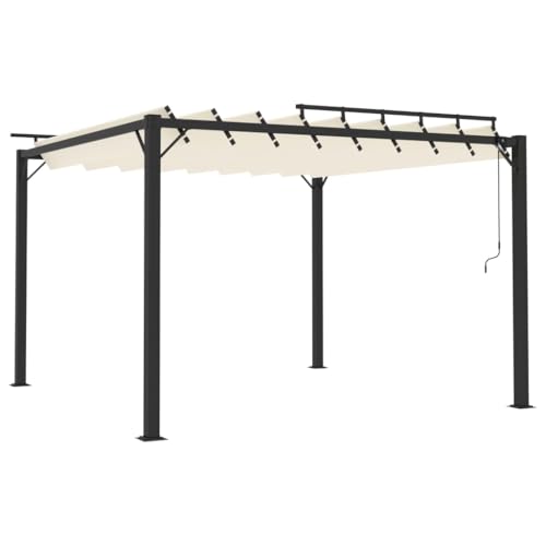 SKM Pergola mit Lamellendach 3x3 m Creme Stoff und Aluminium,Heim & Garten,Rasen & Garten,Garten & Balkon,Gartenbauten,Pavillons & Partyzelte,Creme,50.24 kg,313924 von SKM