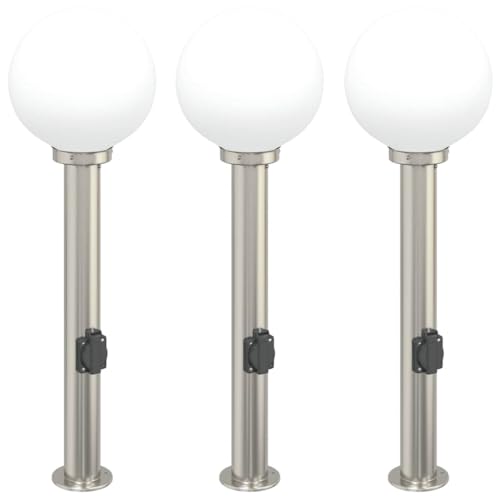 SKM Pollerleuchten mit Auslass 3 STK. 80 cm Edelstahl IP44,Heim & Garten,Beleuchtung,Lampen,Silber,5 kg,4006104 von SKM