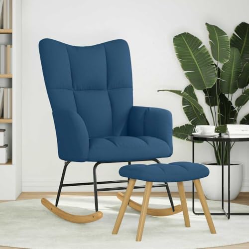 SKM Schaukelstuhl mit Fußhocker Blau Stoff,Möbel,Stühle,Schaukelstühle,Blau,13 kg,4016808 von SKM