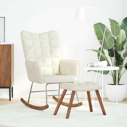 SKM Schaukelstuhl mit Hocker Creme Samt,Möbel,Stühle,Schaukelstühle,Creme,12.6 kg,4016852 von SKM