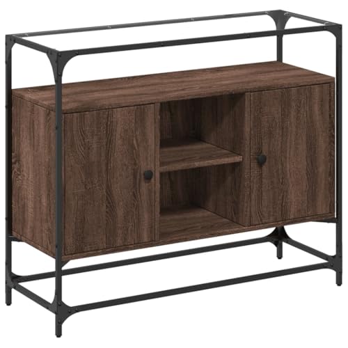 SKM Sideboard mit Glasplatte Braun Eiche 98x35x81 cm Holzwerkstoff,Möbel,Schränke,Sideboards,Braun,28.2KG,846073 von SKM