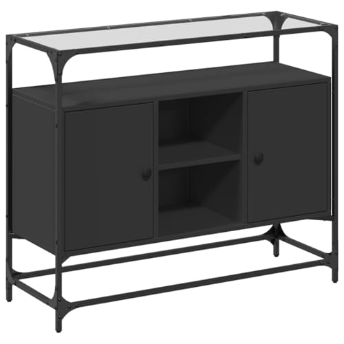 SKM Sideboard mit Glasplatte Schwarz 98x35x81 cm Holzwerkstoff,Möbel,Schränke,Sideboards,Schwarz,28.3KG,846069 von SKM