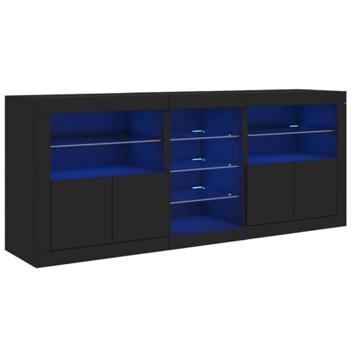 SKM Sideboard mit LED-Leuchten Schwarz 162x37x67 cm,Möbel,Schränke,Sideboards,Schwarz,58.18 kg,3209031 von SKM