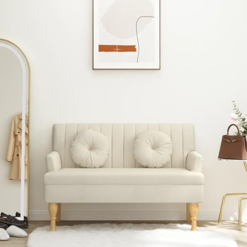 SKM Sitzbank mit Kissen 113x64,5x75,5 cm Leinen,Möbel,Sitzbänke,Creme,17.9KG,372138 von SKM