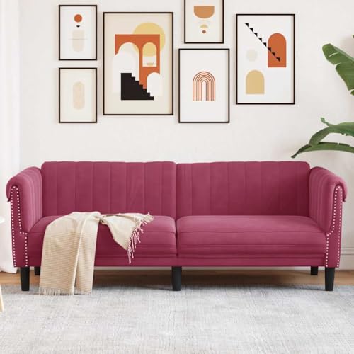 SKM Sofa 3-Sitzer Weinrot Samt,Möbel,Sofas,Rot,29KG,372589 von SKM