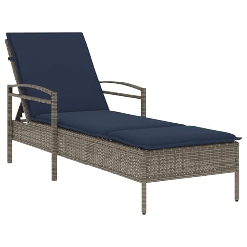 SKM Sonnenliege mit Kissen Grau 63 x 200 x 81 cm Poly Rattan,Möbel,Gartenmöbel,Gartensitzmöbel,Sonnenliegen,Grau,16.2 kg,368305 von SKM
