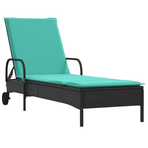 SKM Sonnenliege mit Rollen und Kissen Schwarz Poly Rattan,Möbel,Gartenmöbel,Gartensitzmöbel,Sonnenliegen,Schwarz,15 kg,368316 von SKM