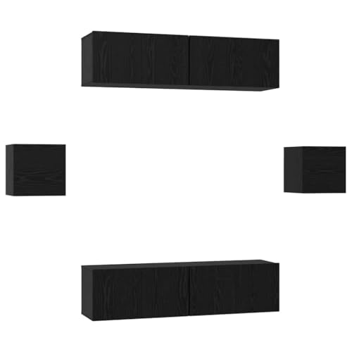 SKM TV-Schrank-Set Wandmontiert 6 pcs Schwarze Eiche Holzwerkstoff,Möbel,TV-Möbel,Schwarz,49.9 kg,3393400 von SKM
