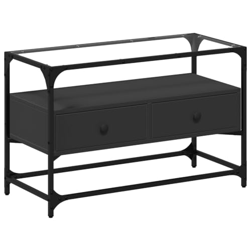 SKM TV-Schrank mit Glasplatte Schwarz 80x35x51 cm Holzwerkstoff,Möbel,TV-Möbel,Schwarz,18.2 kg,846059 von SKM