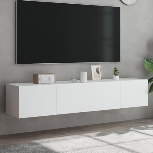 SKM TV-Wandschränke mit LED-Leuchten 2 STK. Weiß 80x35x31 cm,Möbel,TV-Möbel,Weiß,30KG,837282 von SKM