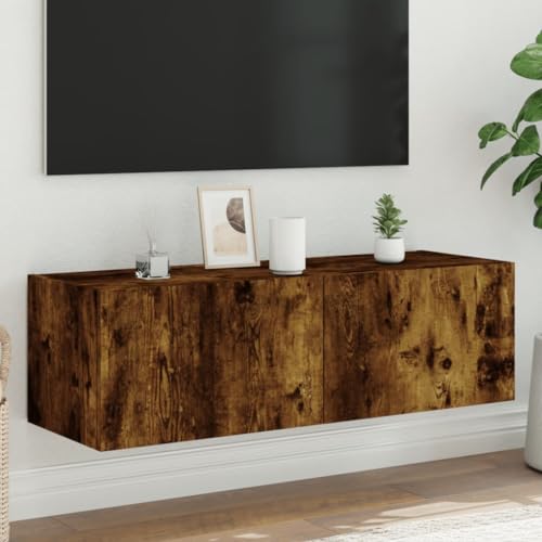 SKM TV-Wandschrank mit LED-Leuchten Räuchereiche 100x35x31 cm,Möbel,TV-Möbel,Braun,18.06KG,837299 von SKM