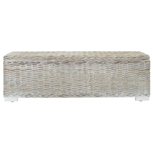 SKM Truhe Weiß 110 cm Natur Kubu Rattan & Massivholz Mahagoni,Möbel,Sitzbänke,Truhen- & Flurbänke,Weiß,11.4 kg,344881 von SKM