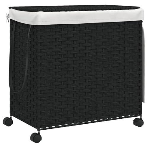 SKM Wäschekorb mit Rollen Schwarz 60x35x60,5 cm Rattan,Heim & Garten,Haushaltsbedarf,Wäschezubehör,Wäschekörbe,Schwarz,4.9 kg,372042 von SKM