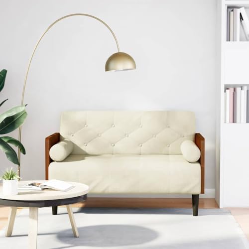 SKM Zweisitzer-Sofa mit Nackenrollen Creme 110 cm Samt,Möbel,Sofas,Creme,23.5KG,4100605 von SKM