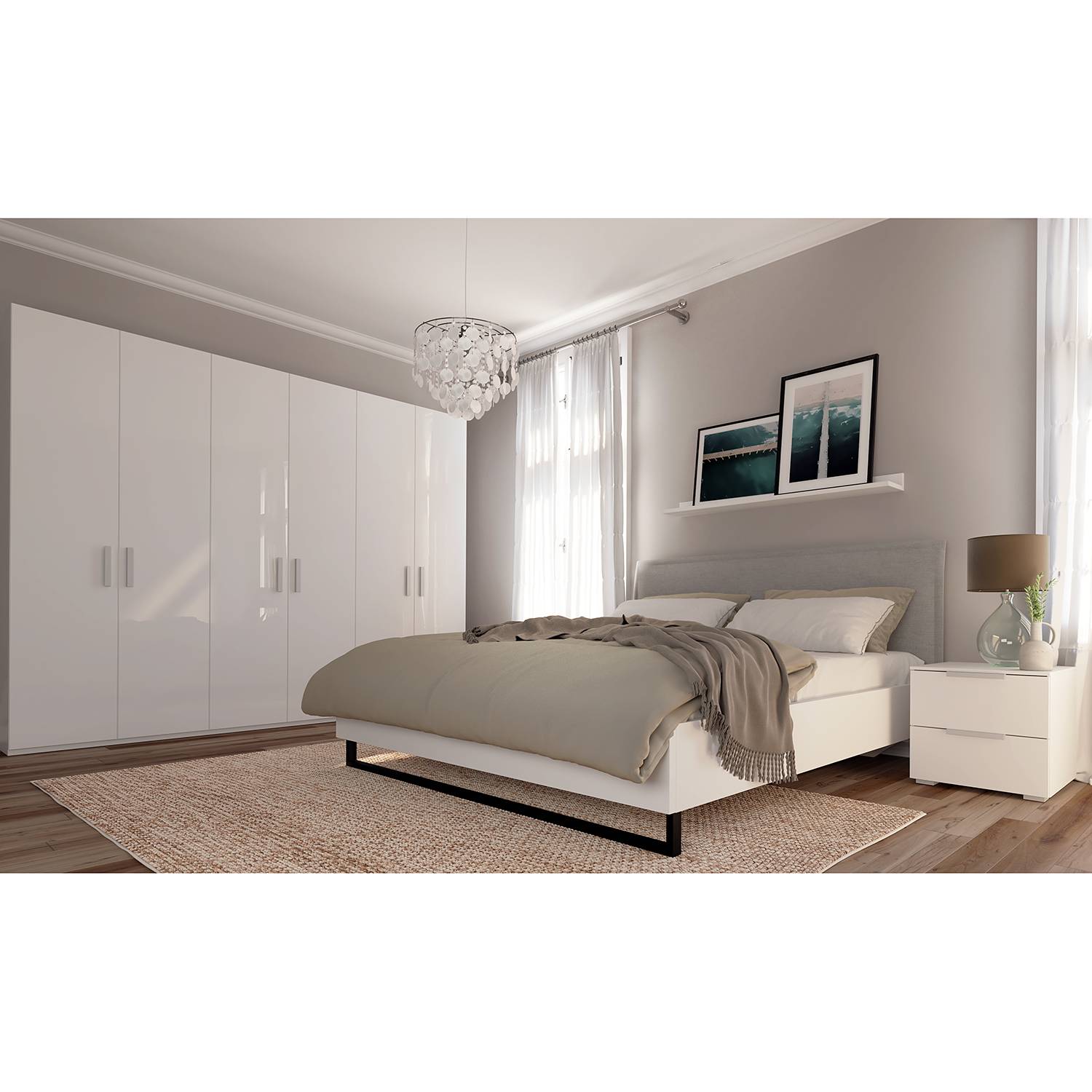 Drehtürenschrank SKØP III Hochglanz Weiß 270x222x60 cm (BxHxT) 6-türig Spanplatte Modern von SKØP