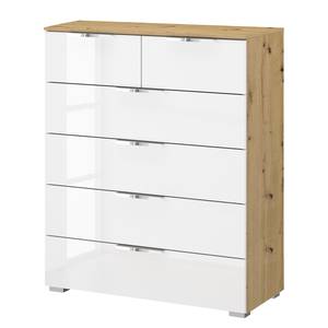 home24 Kommode x4+2 80 x 100 x 42cm Weiß/Hochglanz Weiß/Eiche Artisan Dekor Chrom von home24