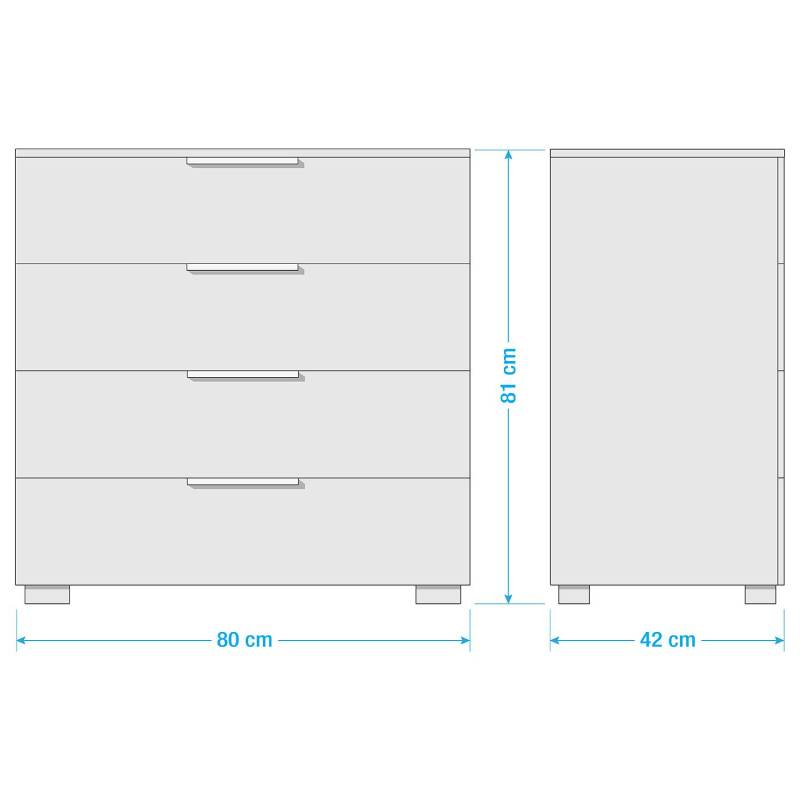 home24 Kommode x4 80cm Weiß/Hochglanz Weiß/Seidengrau Korpusfarbe von home24