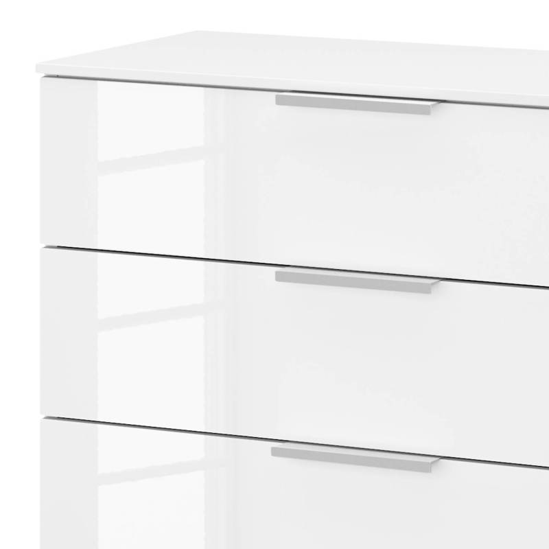 home24 Kommode x4 80cm Weiß/Hochglanz Weiß/Alpinweiß Aluminium von home24