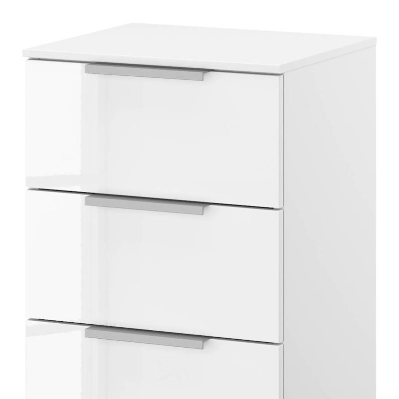 home24 Kommode x4 40cm Weiß/Hochglanz Weiß/Alpinweiß Aluminium von home24