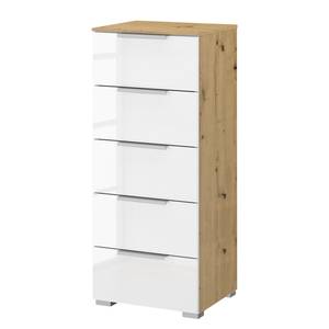 home24 Kommode x5 40cm Weiß/Hochglanz Weiß/Eiche Artisan Dekor Aluminium von home24