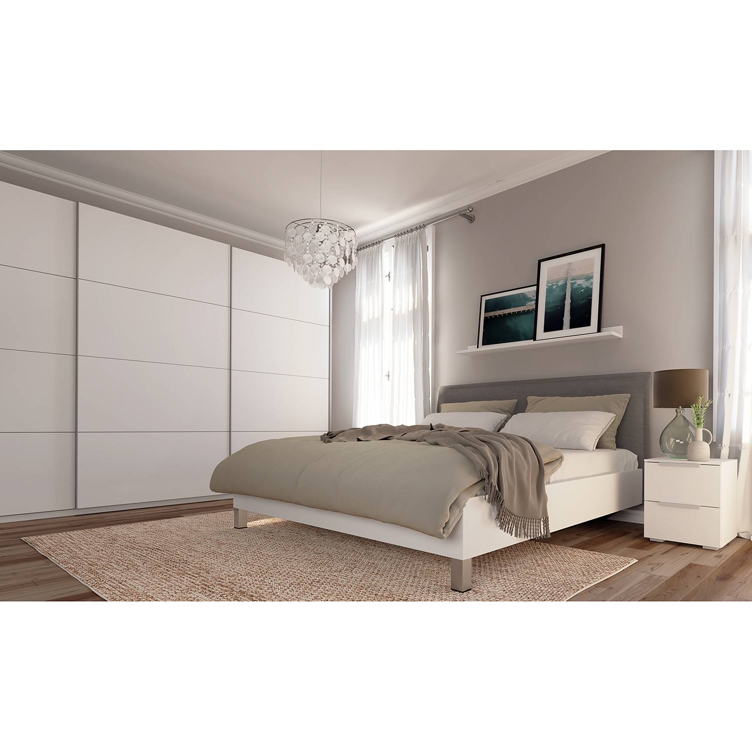 Schwebetürenschrank SKØP I Alpinweiß 360x222x68 cm (BxHxT) 3-türig Spanplatte Modern von SKØP