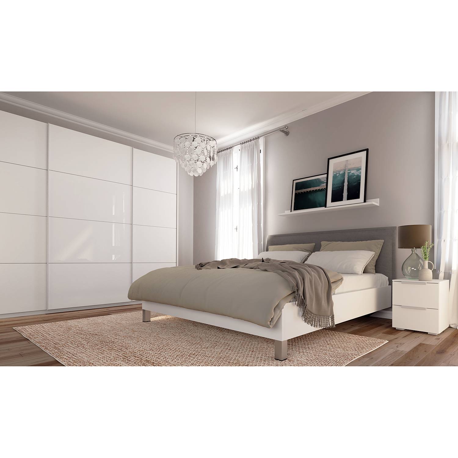 home24 Schwebetürenschrank pure gloss 270 x 236cm Weiß/Hochglanz Weiß/Weiß 3 Türen von home24