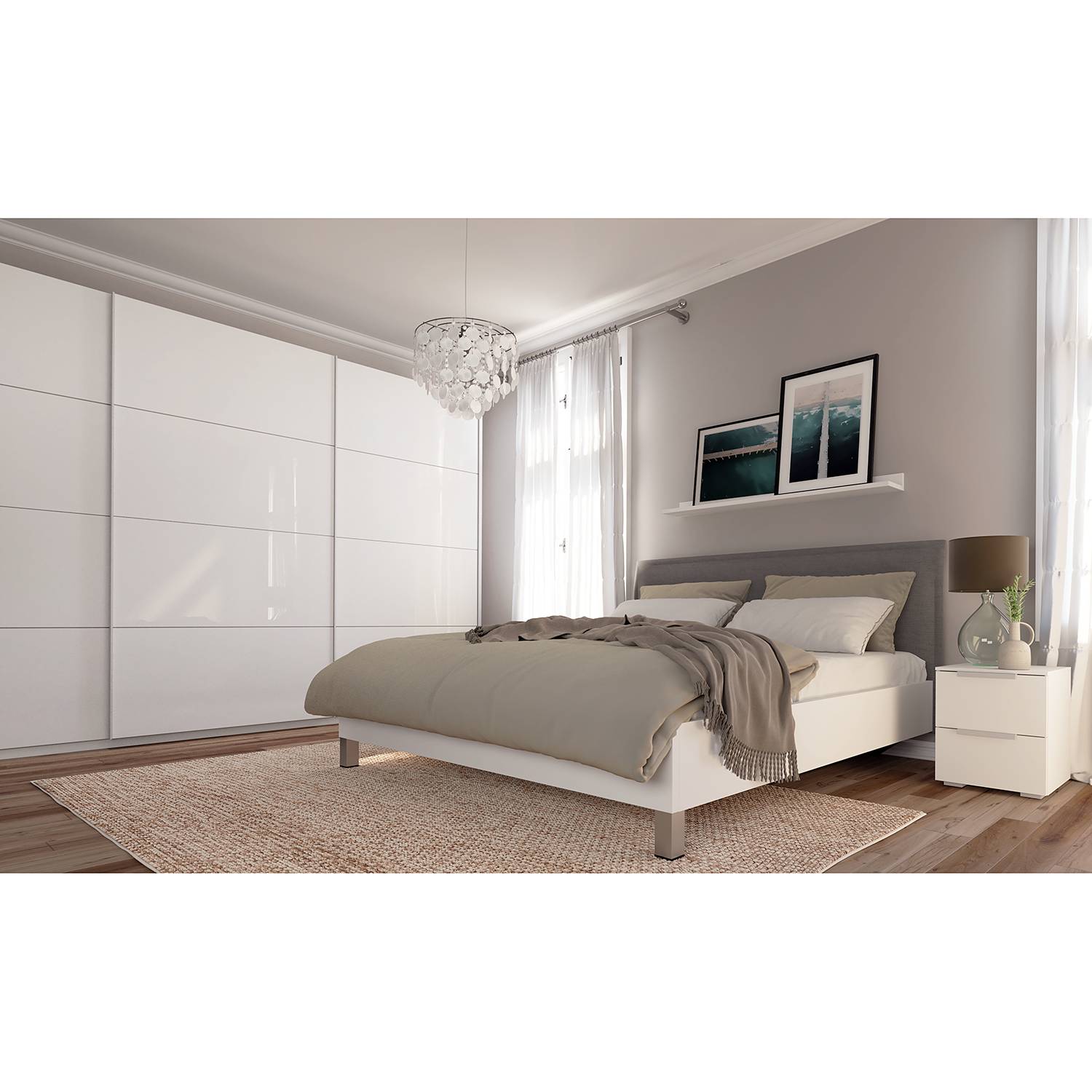 home24 Schwebetürenschrank pure gloss 360 x 222cm Weiß/Hochglanz Weiß/Weiß 3 Türen von home24