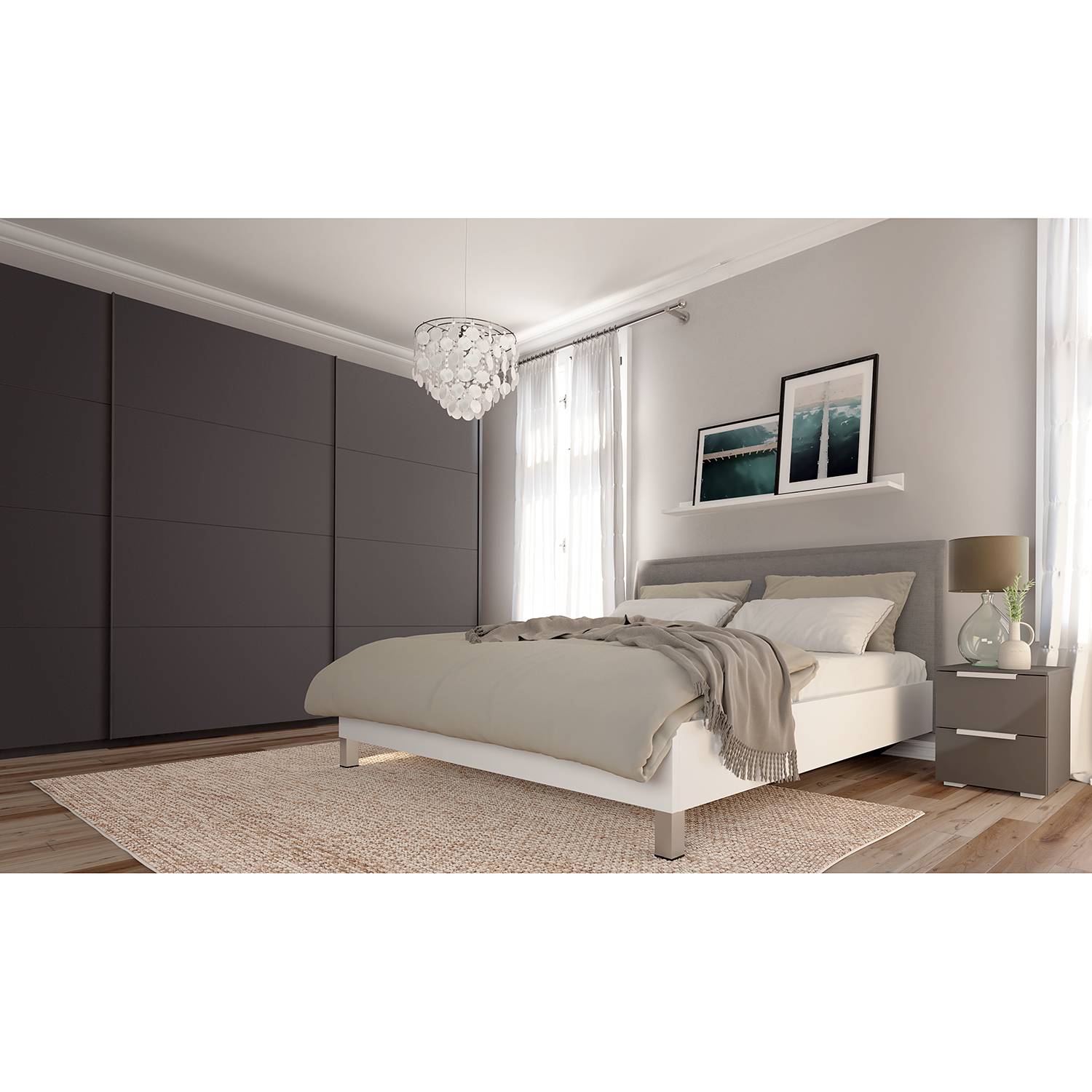 home24 Schwebetürenschrank pure 360 x 222cm Blau/Graphit 3 Türen von home24