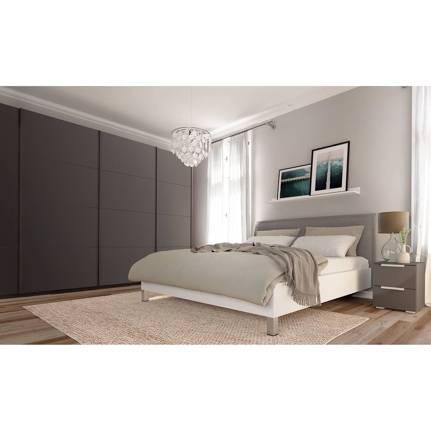 home24 Schwebetürenschrank pure 360 x 236cm Blau/Graphit 4 Türen von home24