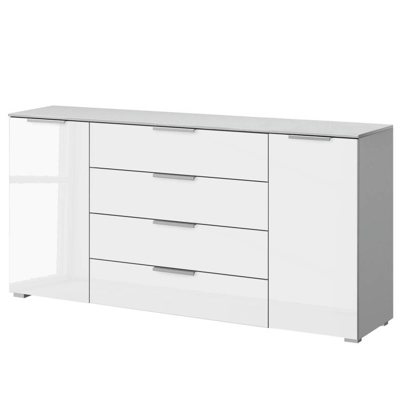 home24 Sideboard x4+2 160 x 81 x 42cm Weiß/Hochglanz Weiß/Seidengrau Korpusfarbe von home24
