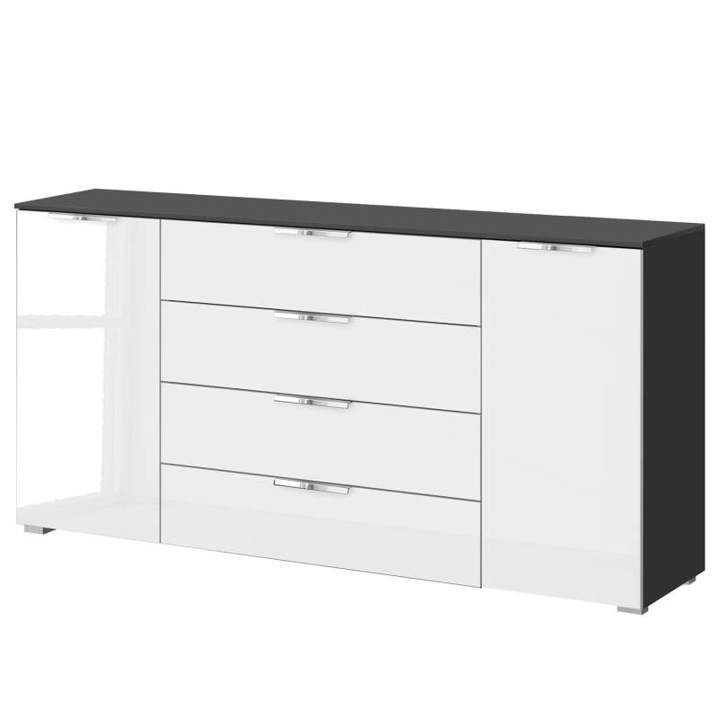 home24 Sideboard x4+2 160 x 81 x 42cm Grau/Hochglanz Weiß/Graphit Chrom von home24