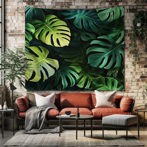 SKOEUI Tropische Monstera Wandteppich Grün Wandtuch Wandbehang Wandteppiche für Schlafzimmer Wohnzimmer Dorm Decor Tapestry Wandtücher 200x150cm von SKOEUI