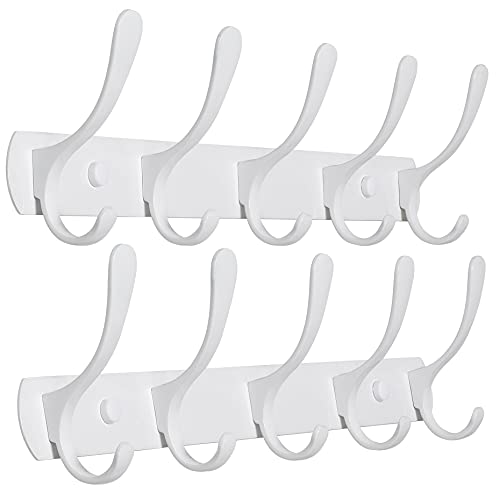 SKOLOO Garderobenleiste, Moderne, stabile Metall Kleiderhaken Wand mit 5 Haken, 2er-Pack, zum Aufhängen von Kleidung, Mantel, Hüten, Jacken, Rucksack, Hakenleiste Weiß, ideal im Zuhause und Büro von SKOLOO