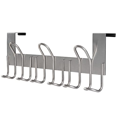 SKOLOO Türgarderobe zum Einhängen - für Türen bis 4,5 cm Dicke, Edelstahl Türhakenleiste mit 9 Haken, Tür-Hakenleiste für Mäntel, Hüte, Handtücher, Jacken, Silber, 2er-Pack von SKOLOO