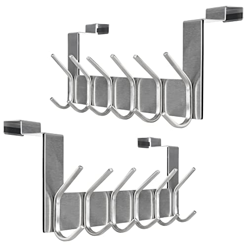 SKOLOO Türhaken Zum Einhängen mit 6 Haken, Metall Türgarderobe Türhaken Innenseite - 2 Stück Kleiderhaken Tür für Handtuchhalter, Mäntel, Silber von SKOLOO