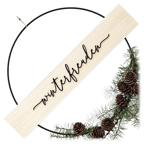 SKONIDA Winterkranz modern – Türkranz aus Naturmaterial Holz & Metallring 30 cm – Deko DIY Tür-Schild mit 3D Schriftzug zum Aufhängen – Holzkranz für Trockenblumen - Vintage Wandkranz Winter von SKONIDA